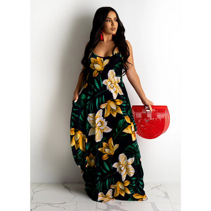 Floral Print Loose Slip Dress Long Dress