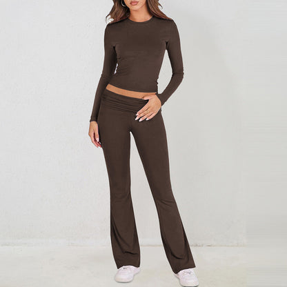 Casual Solid Color Long Sleeve Knit Pants Set