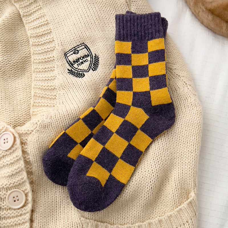 Color Block Plaid Thicken Warm Winter Socks