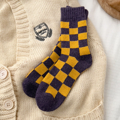 Color Block Plaid Thicken Warm Winter Socks
