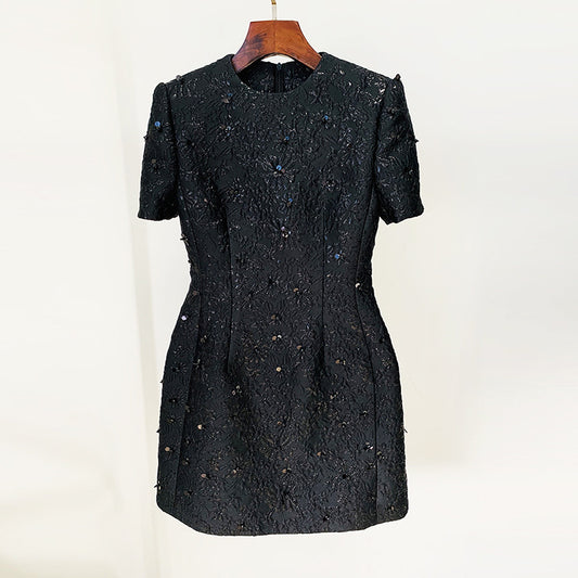 Elegant Floral Embellished Short Sleeve Dress