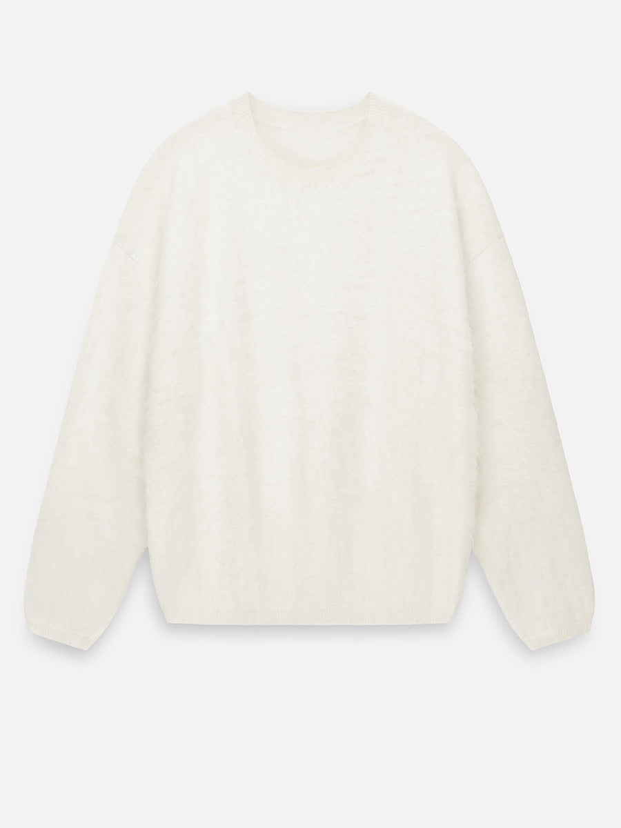 Winter Fuzzy Crew Neck Solid Color Knit Sweater