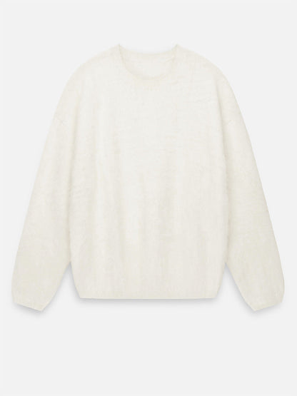 Winter Fuzzy Crew Neck Solid Color Knit Sweater