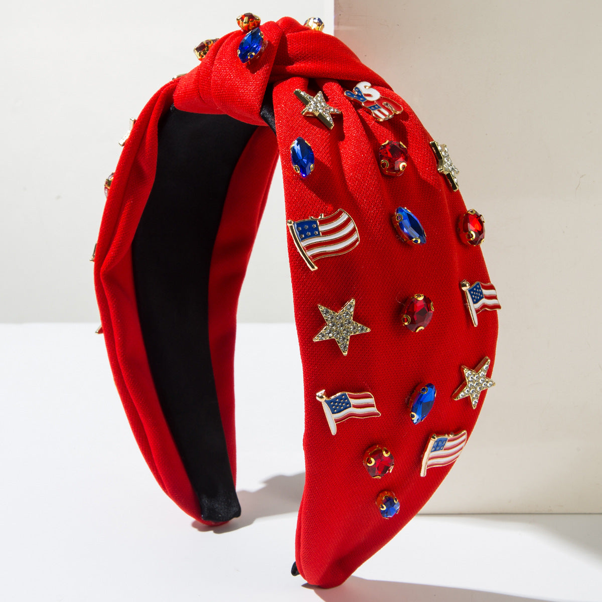 USA Flag Headband with Rhinestones and Pearls