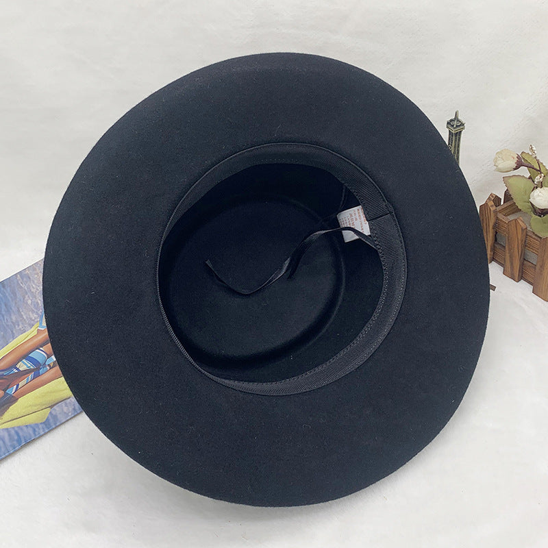 Wide Brim Bowler Hat Vintage Wool Felt Unisex