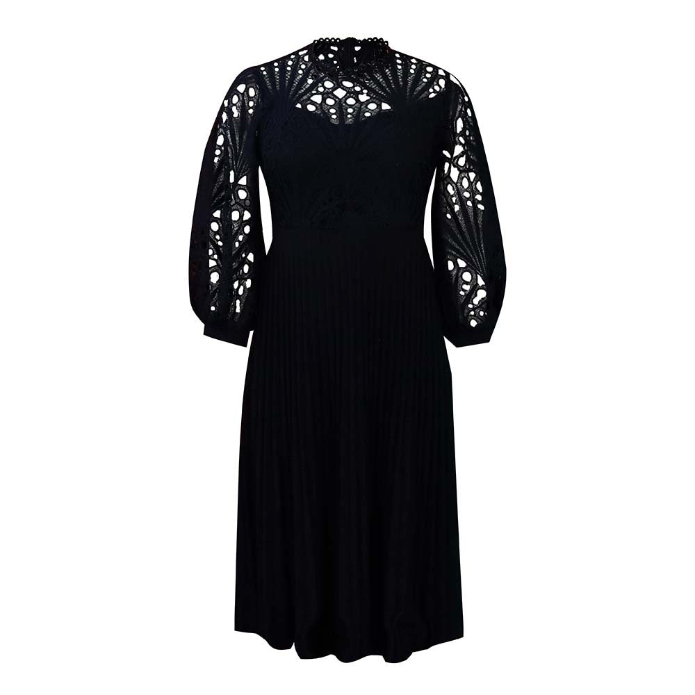 Large Size Lace Crochet Sexy Openwork Pleated Dress Dress