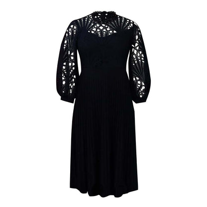 Large Size Lace Crochet Sexy Openwork Pleated Dress Dress