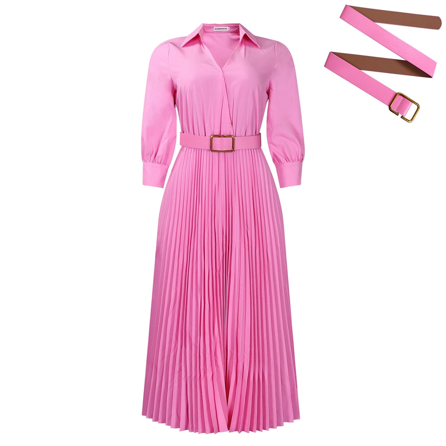Chic Button-Up Long Sleeve A-Line Dress With Waistband