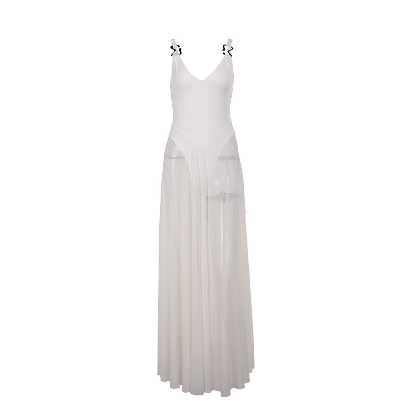 Elegant Sleeveless Maxi Dress with Sheer Fabric