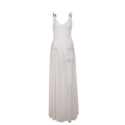 Elegant Sleeveless Maxi Dress with Sheer Fabric