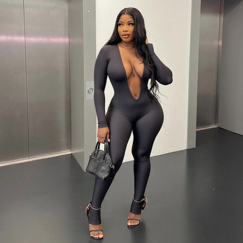 Women'S Stylish Sexy Deep V Backless Jumpsuit