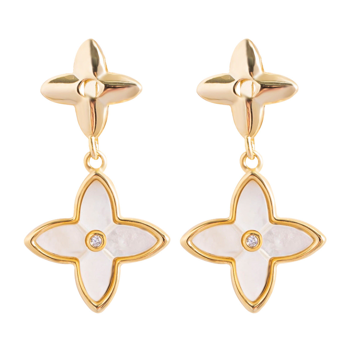 Classic Diamond-Studded Mother Of Pearl Shamrock Ear Clips For Women