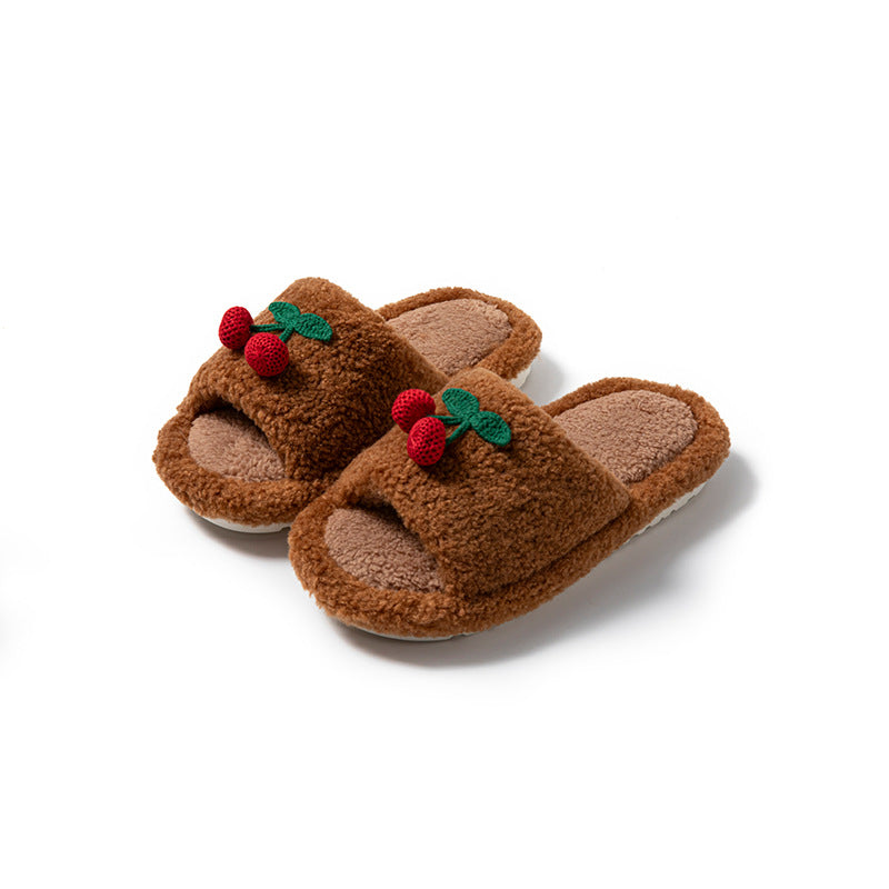 Plush Cherry Color Block Warm Slippers
