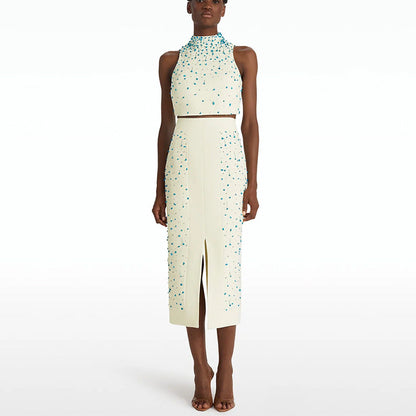 Beaded Tank Top & Split Skirt Set