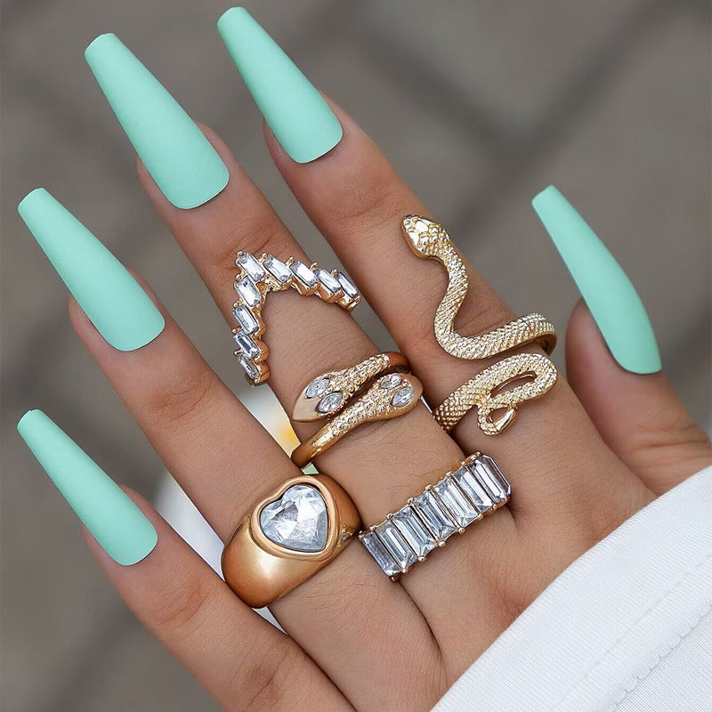 Snake Heart Shaped Gemstone Rings Jewelry Set