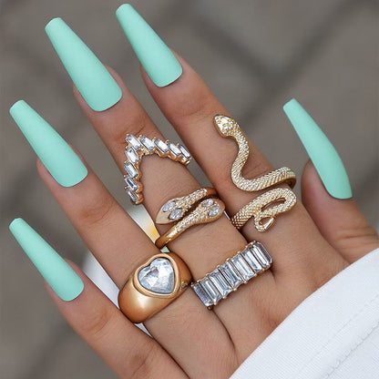 Snake Heart Shaped Gemstone Rings Jewelry Set