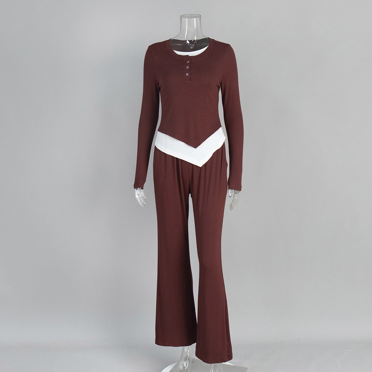 Casual Color-Blocked Pajama Set with Long Pants