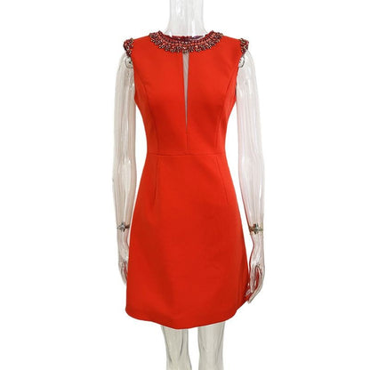 Fashionable Red Beaded Sequin Dress For Women