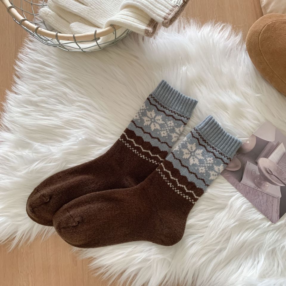 Retro Fair Isle Knit Thermal Crew Socks