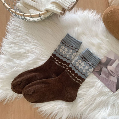Retro Fair Isle Knit Thermal Crew Socks