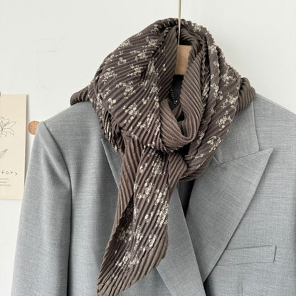 Scarvii - Floral Print Pleated Lightweight Scarf