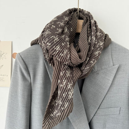 Scarvii - Floral Print Pleated Lightweight Scarf