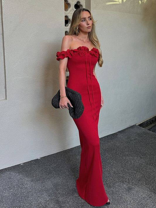 Elegant Off-Shoulder Ruffled Bodycon Dress