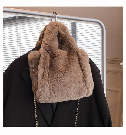 Winter Plush Tote Bag Trendy Large Capacity Shoulder Crossbody Handbag
