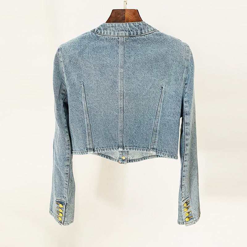 Lion Button Short Denim Jacket