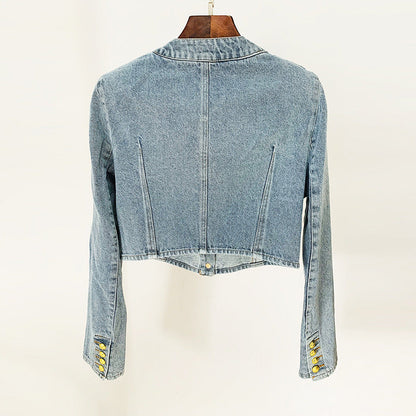 Lion Button Short Denim Jacket