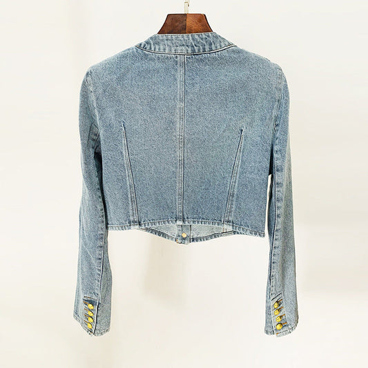 Lion Button Short Denim Jacket