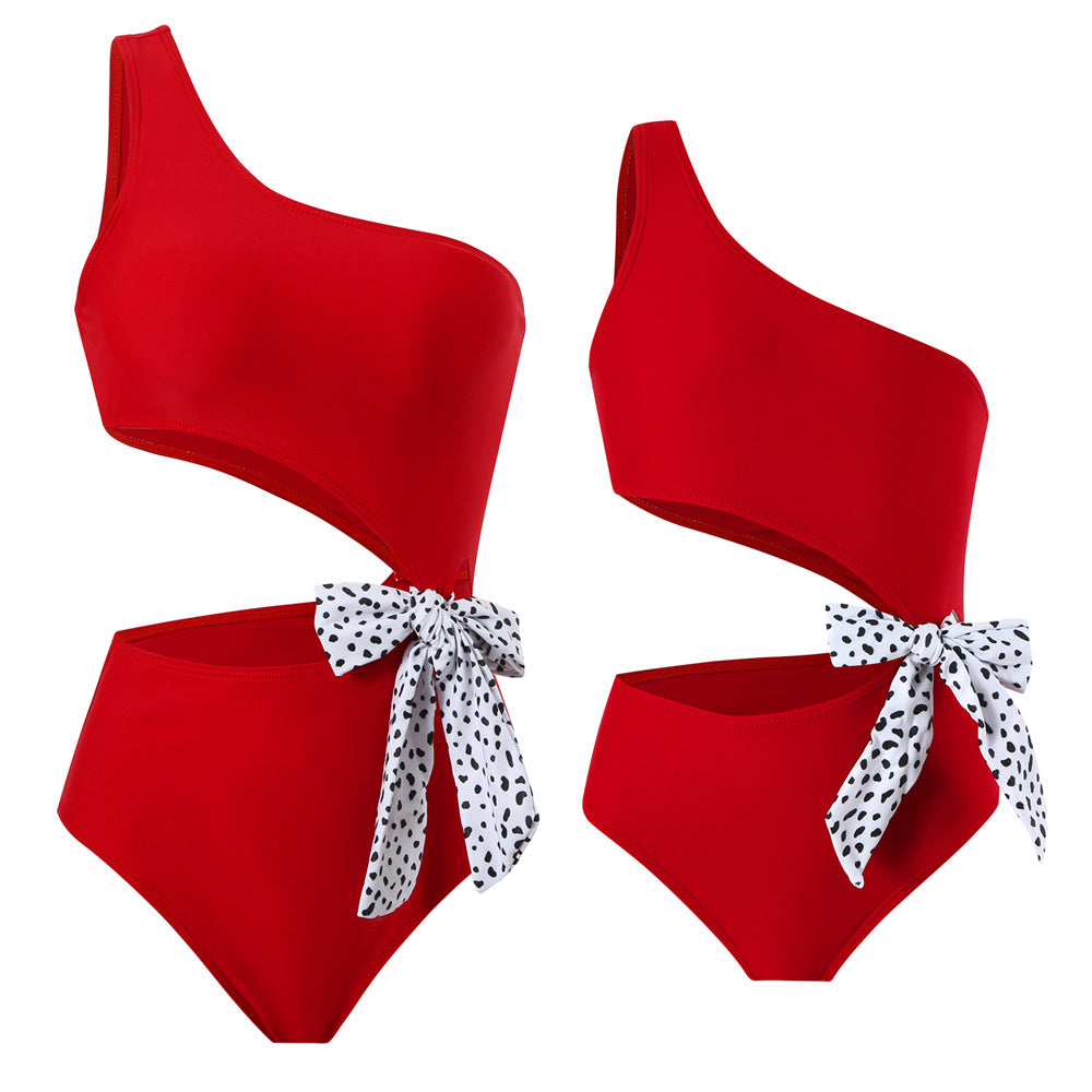 Family Matching One-Piece Swimsuit For Women With Bow Design