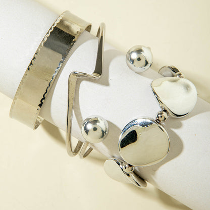Layered Geometric Statement Cuff Bracelet Set