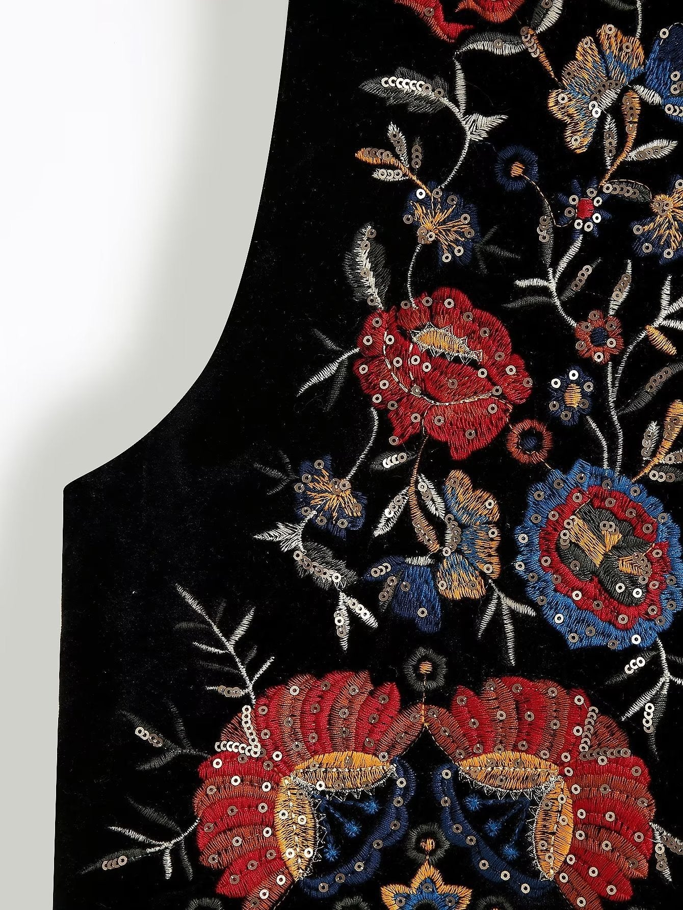 Vintage Flower Embroideries Open Front Vest