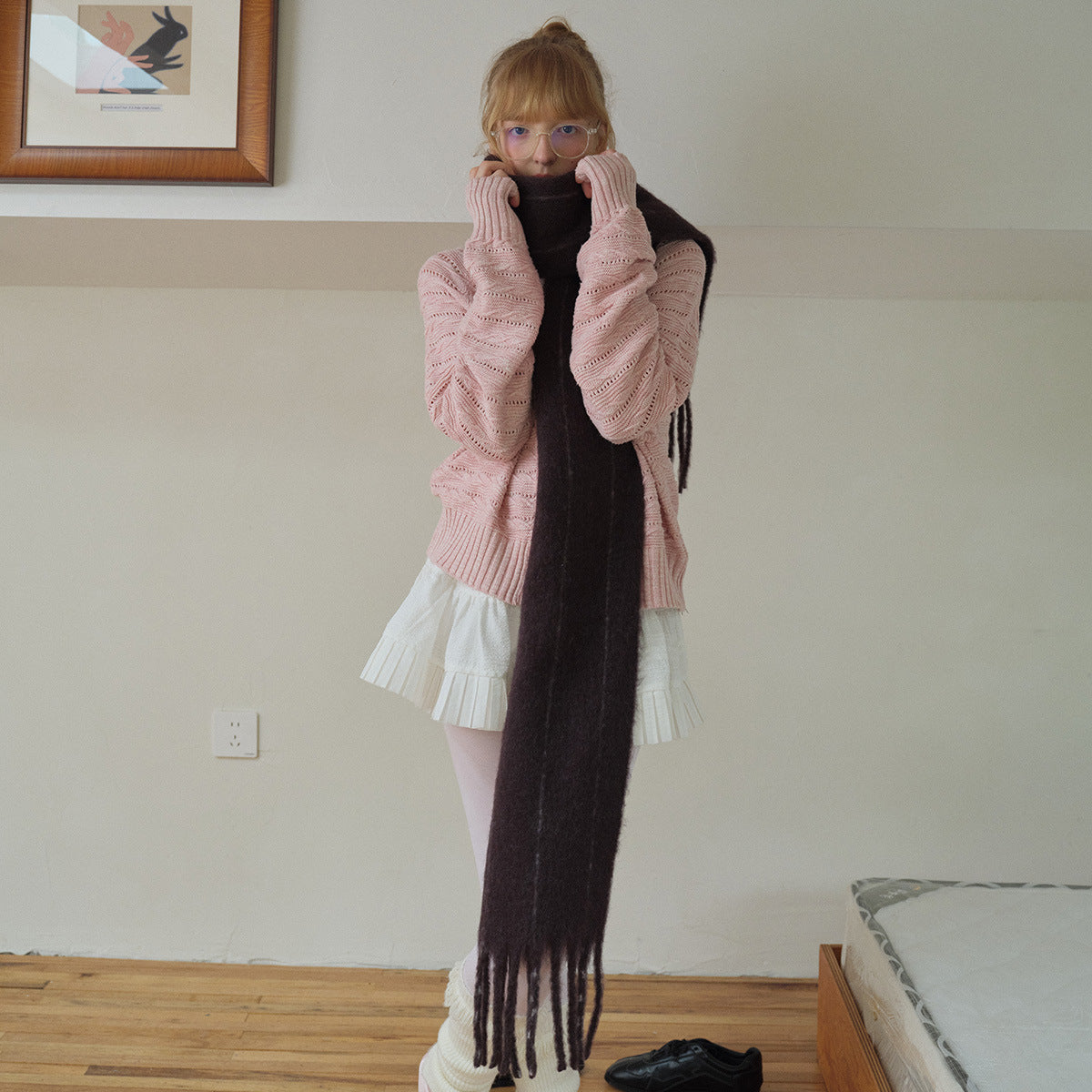 Vertical Striped Wool Blend Scarf Elegant Casual Neck Warmer