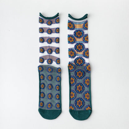 Rufia - Asymmetrical Pattern Sheer Socks