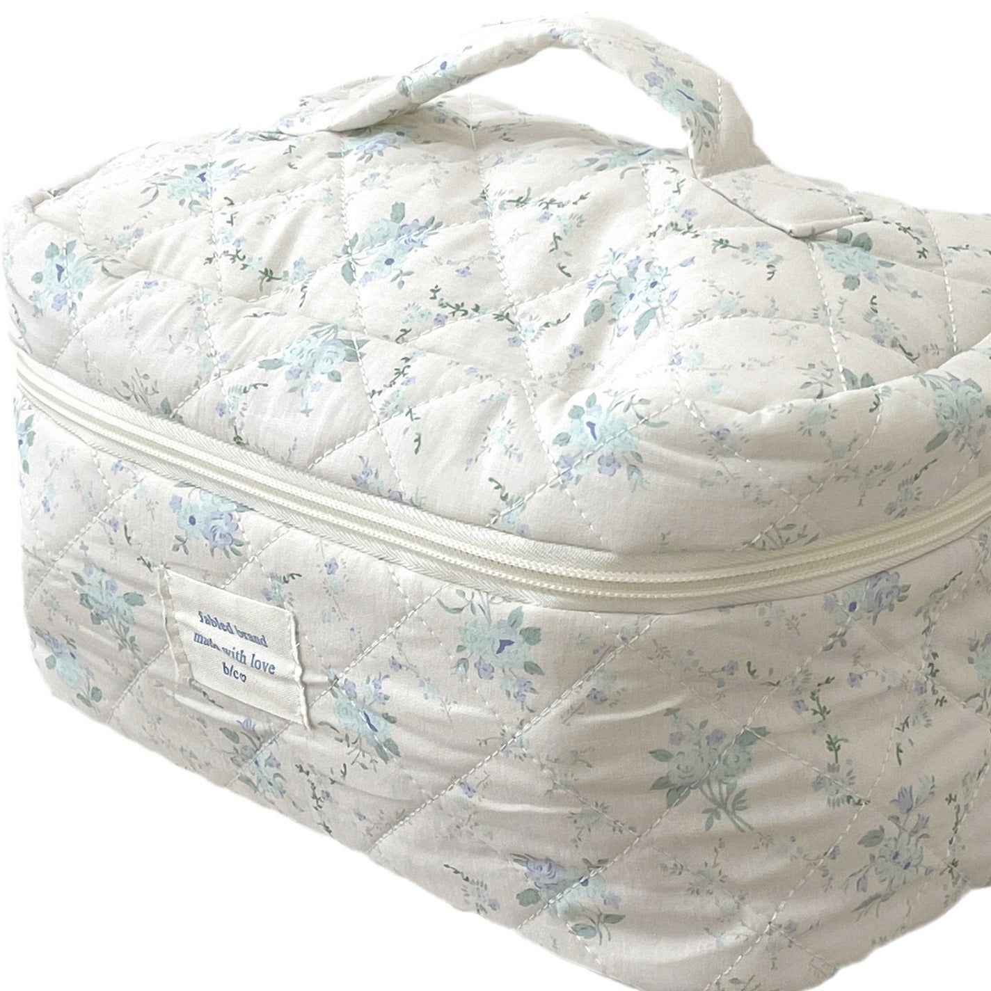 Floral Pattern Makeup Bag Soft Cotton Quilted Big Capacity Portable Toiletry Organizer