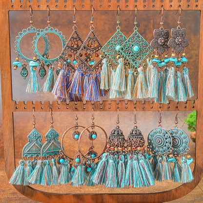 Bohemian Tassel Dangle Earrings Handmade Tribal Style