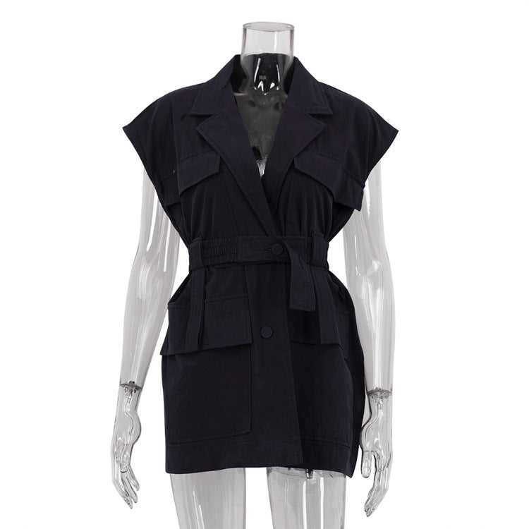 Trendy Sleeveless Utility Shirt With Pockets