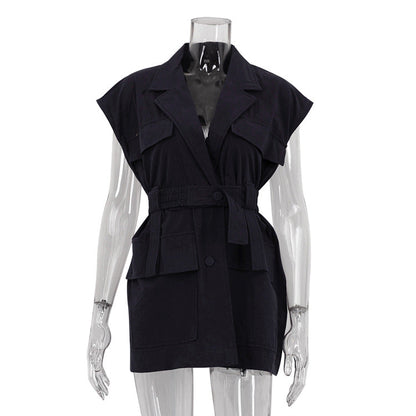 Trendy Sleeveless Utility Shirt With Pockets