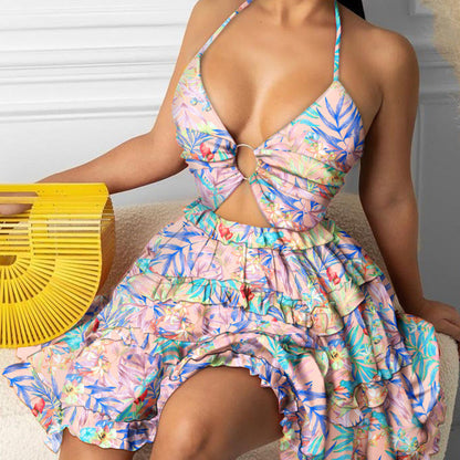 Sexy Hollow Neck V-Neck Cake Dress