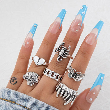 Halloween Gothic Skull Vintage Rings Punk Spider Snake Animal Ring Set