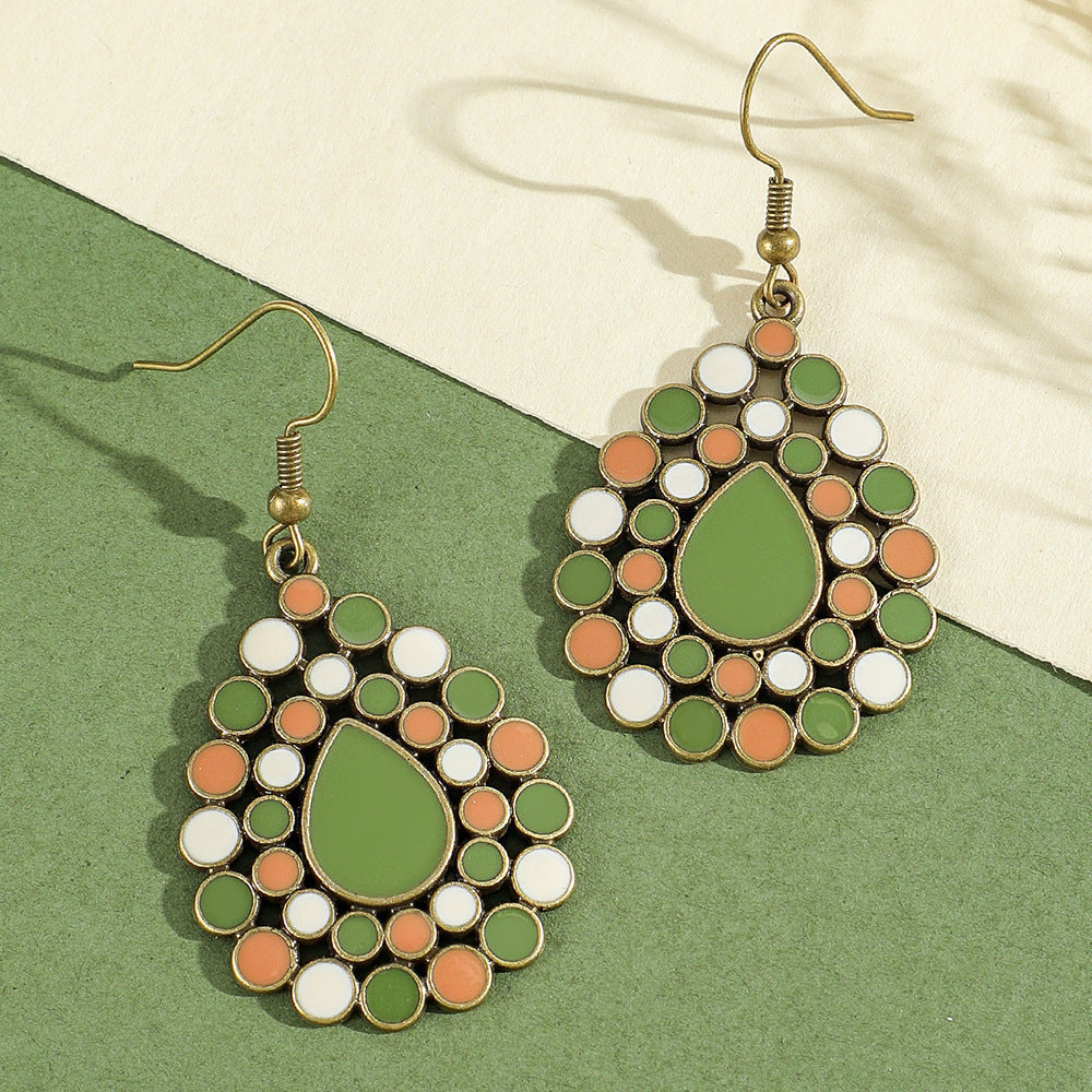 Bohemian Green Forest Earrings Set Artistic Vintage Style Geometric Accessories