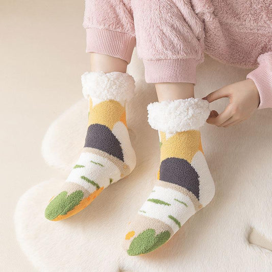 Lamb Cashmere Stockings Children'S Winter Thickened Warm Home Sleep Stockings Silicone Antiskid Floor Stockings Middle Tube Women'S Stockings Antifreeze