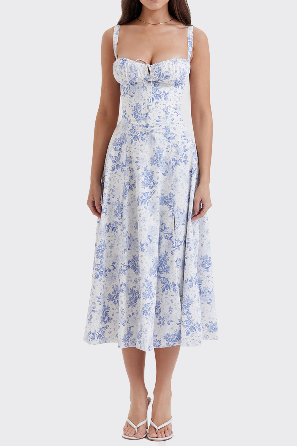 Floral Print Backless Midi Dress