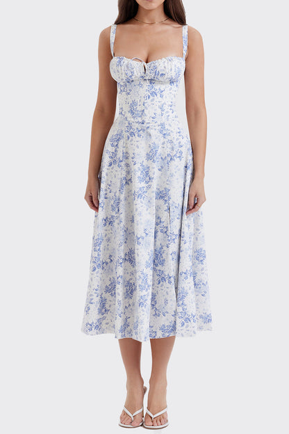 Floral Print Backless Midi Dress