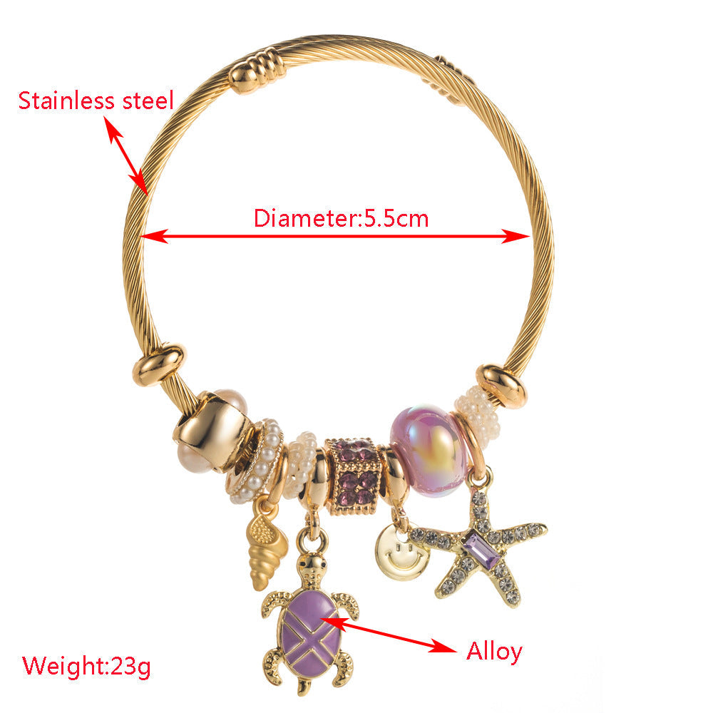 Starfish Turtle Pendant Adjustable Stainless Steel Bracelet
