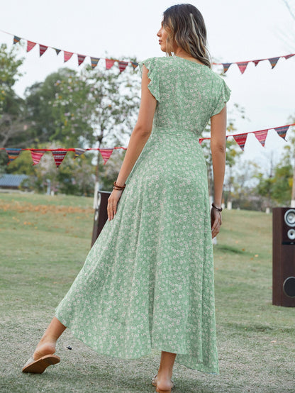 New Bohemian V-Neck Lace-Up Slim Fit Dress