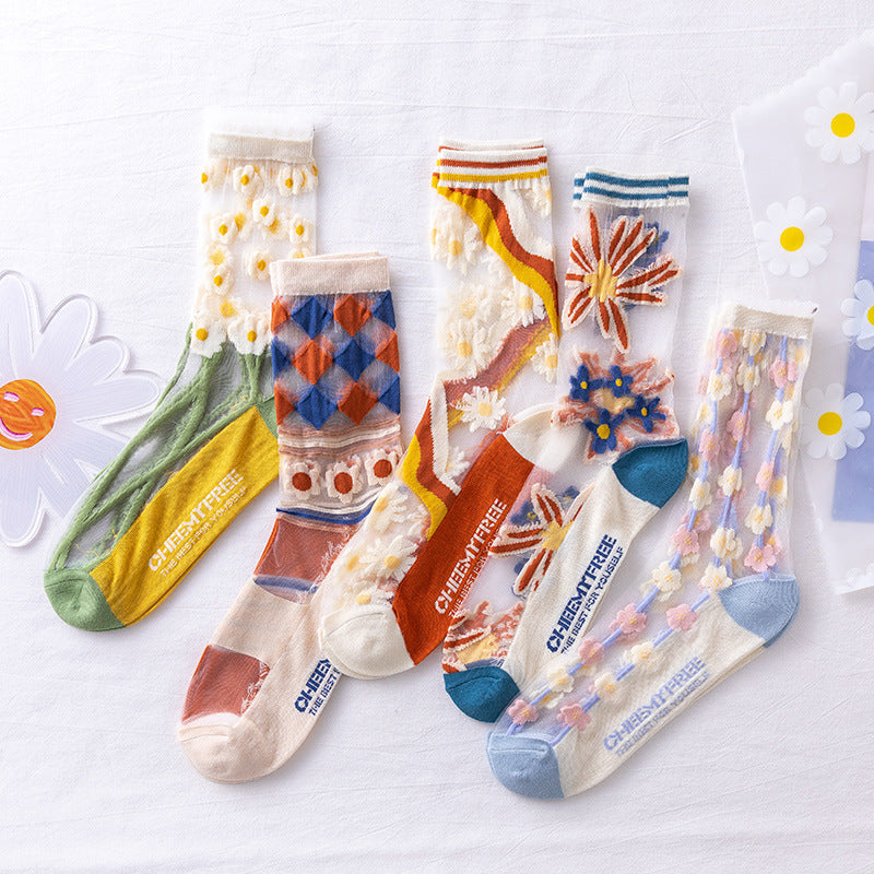 Rufia -  Hollow-out Floral Pattern Sheer Socks
