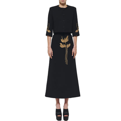 Flower Beaded Jacket And Skirt Set